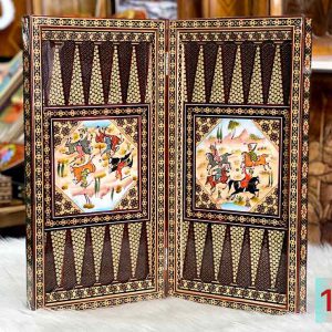 تخته نرد خاتم اصفهان لبه ستونی نقاشی چوگان