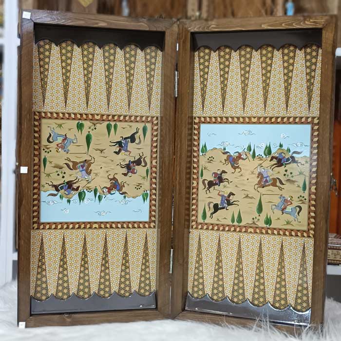 backgammon-chogan-2 تخته نرد چوب روسی طرح چوگان آبی