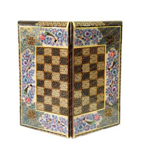 تخته نرد خاتم لبه گرد نقاشی گل و مرغ