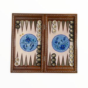 تخته نرد خاتم طرح گل و مرغ آبی