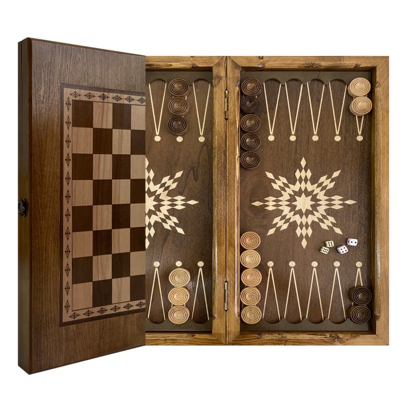 فروش-شطرنج-و-تخته-نرد-زیبای-روکش-ملچ-طرح-ستاره تخته نرد و شطرنج چوب ملچ کد A115 - Image 1