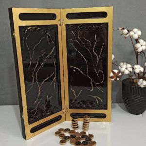 تخته نرد رزین طرح مرمر مشکی طلایی کد d150011