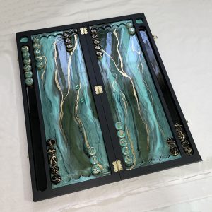 تخته نرد رزین طرح مرمر مشکی سبز کد d150009