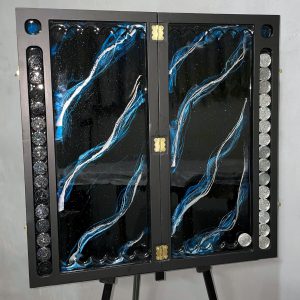 تخته نرد رزین طرح مرمر مشکی آبی کد d150010