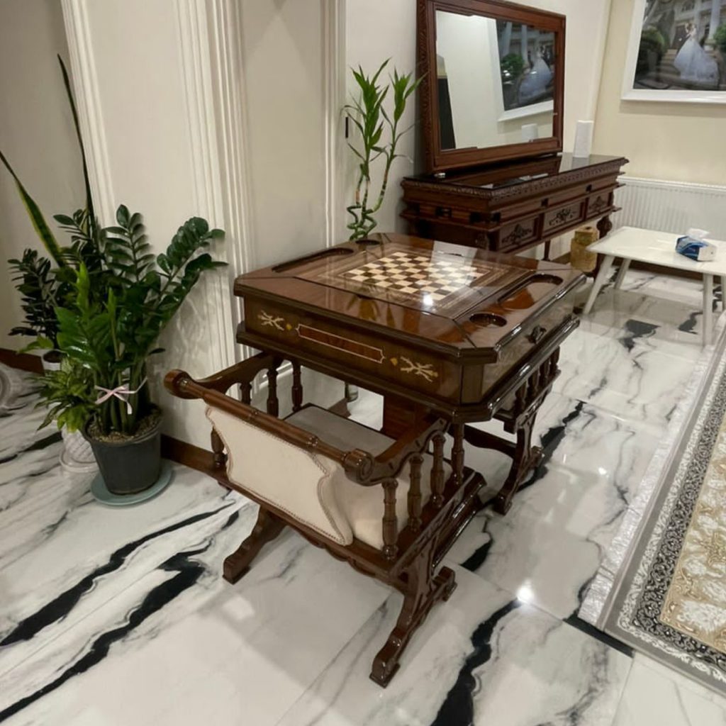 میز تخته نرد و شطرنج ۶ بازی قهوه ای