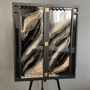 تخته نرد رزین طرح مرمر مشکی طلایی کد d150008