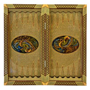 تخته نرد و شطرنج خاتم کاری طرح سیمرغ کد 160004