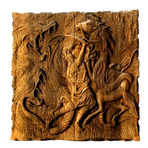 تخته نرد و شطرنج منبت کاری چوب گردو طرح رستم و اژدها کد k140044