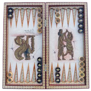 تخته نرد و شطرنج خاتم کاری طرح هخامنشی و فروهر کد 160019