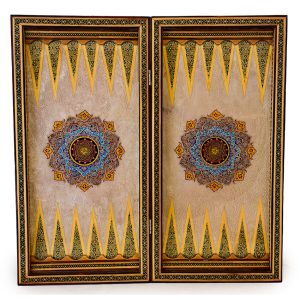 تخته نرد و شطرنج خاتم کاری صدفی طرح ۸ شمسه کد 160017