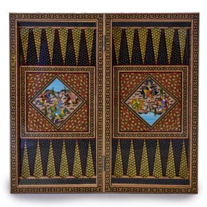 تخته نرد و شطرنج خاتم کاری ستون دار طرح چوگان نگار کد 160020