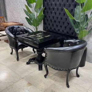 میز تخته نرد و شطرنج ۶ بازی مشکی 4 مبله