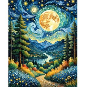 نقاشی الماسی طرح شب پرستاره فانتزی – الماس AB