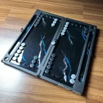 تخته نرد رزینی مشکی با خطوط آبی نقره ای - Image 2
