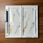 تخته نرد رزینی سفید (خطوط ماربل طلایی + آبی) - Image 4