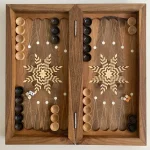 تخته نرد و شطرنج چوب گردو منبت گل وحشی مات طرح ستاره هشت پر