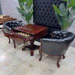 میز تخته نرد و شطرنج ۶ بازی لوگان مشکی قهوه ای 2 مبله
